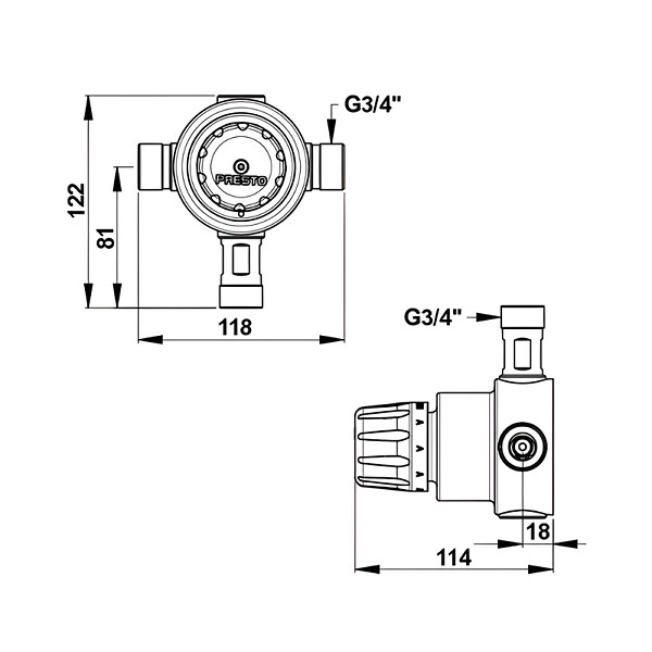 PRESTO - Mitigeur centralisé Prestotherm - 55l/min à 3 bar - Entrées et sorties G 3/4" - large
