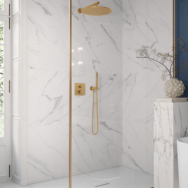 VILLEROY ET BOCH - Pommeau de douche Verve Showers Stick + Flexible de douche Universal Showers 160 cm Or brossé - large