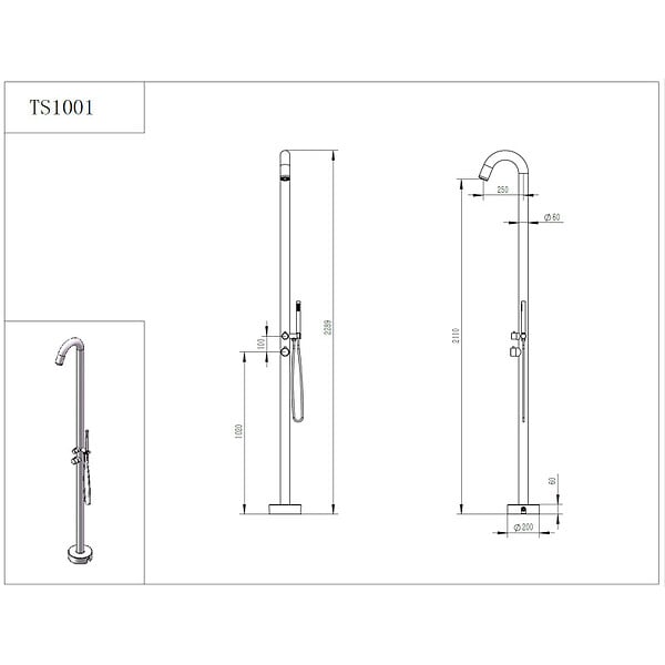 NATUREL - Douche extérieure en acier inoxydable 316L, eau chaude et eau froide, douchette à main, inox brossé (TS1001) - large