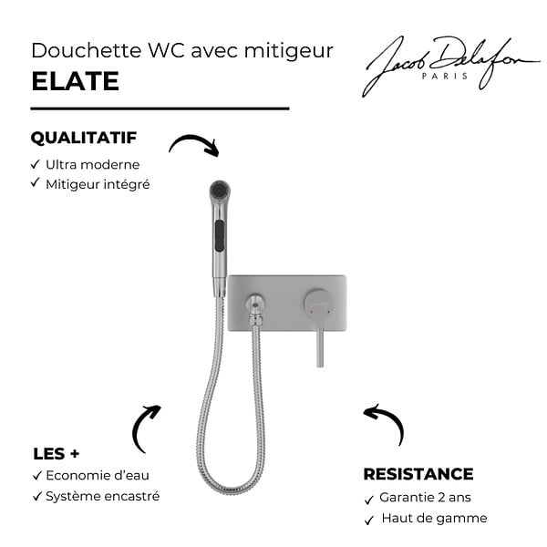 JACOB DELAFON - Douchette WC avec mitigeur encastré Elate + corps encastré - large