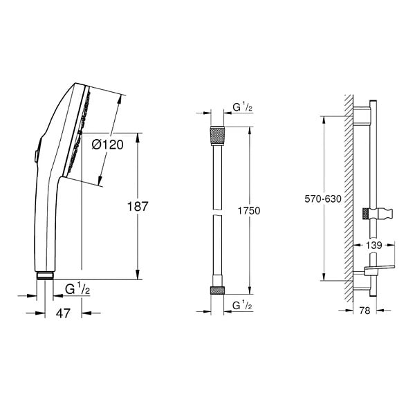 GROHE - Barre de douche Rainshower + Douchette Vitalio Joy+ 120 + Flexible 175 cm Cool Sunrise - large