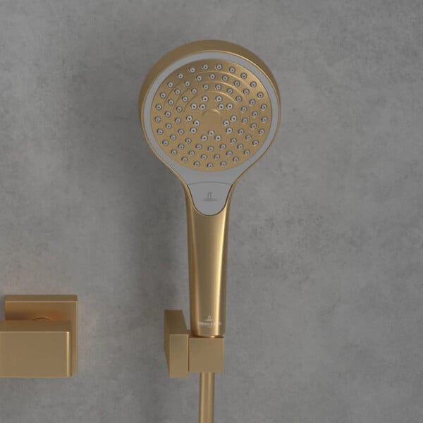 VILLEROY ET BOCH - Pommeau de douche Verve Showers 3 jets + Flexible de douche Universal Showers 160 cm Or brossé - large