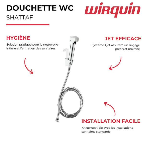 WIRQUIN - Kit douchette WC Shattaf 1 jet chromé - large