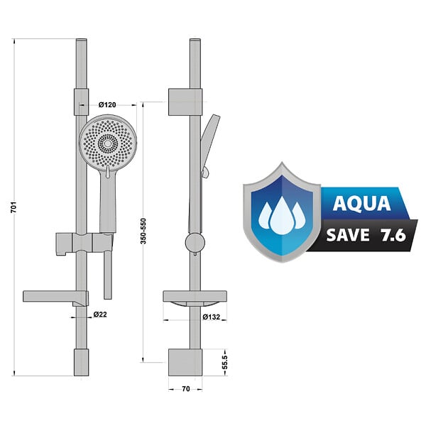 OLFA - Ensemble de douche avec douchette 3 jets Hydro + porte-savon - large