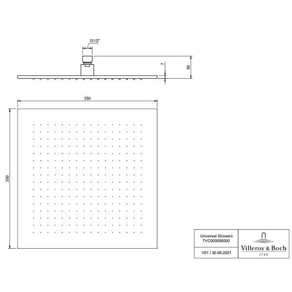 VILLEROY ET BOCH - Douche de tête 350  Universal rectangle chromé - large