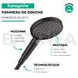 HANSGROHE - Pommeau de douche Raindance Select S EcoSmart 120 3 jets noir mat + flexible de douche 1,25 m Isiflex noir mat - vignette