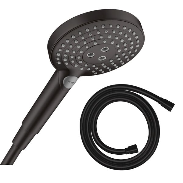 HANSGROHE - Pommeau de douche Raindance Select S EcoSmart 120 3 jets noir mat + flexible de douche 1,25 m Isiflex noir mat - large