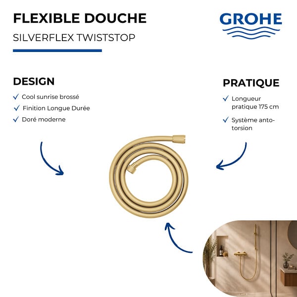 GROHE - Flexible  douche 175 cm Silverflex TwistStop Cool Sunrise - large