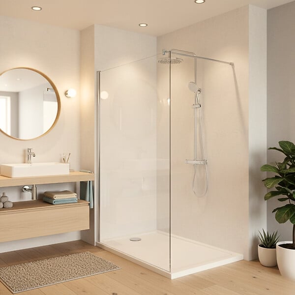 SWISS AQUA TECHNOLOGIES - Pack Douche Complet – Paroi Walk-In 140x200 Chrome + Colonne SAT 3 Jets + Receveur Marbre Coulé Blanc 140x80 (SAT100C7PR148W) - large