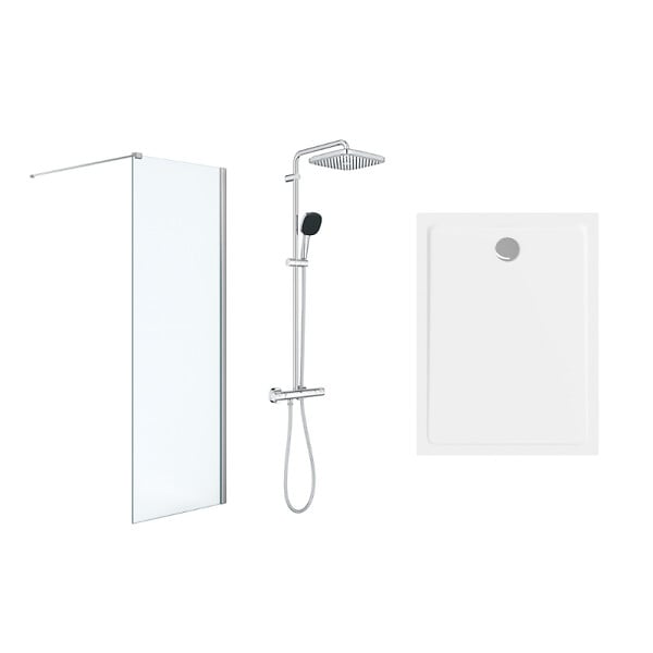 GROHE - Pack Douche Complet – Paroi Walk-In 120x200 Chrome + Colonne Grohe Vitalio 2 Jets + Receveur Marbre Coulé Blanc 120x80 - large