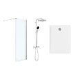 GROHE - Pack Douche Complet – Paroi Walk-In 100x200 Chrome + Colonne Grohe Vitalio 2 Jets + Receveur Marbre Coulé Blanc 120x80 - vignette