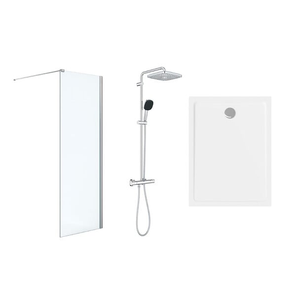 GROHE - Pack Douche Complet – Paroi Walk-In 140x200 Chrome + Colonne Grohe Vitalio 2 Jets + Receveur Marbre Coulé Blanc 140x80 (SAT140C8 - large