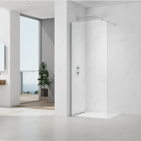 SWISS AQUA TECHNOLOGIES - Project paroi de douche à l'italienne 90 cm avec accessoires de montage, chrome brillant (SATBWIPRO90) - large