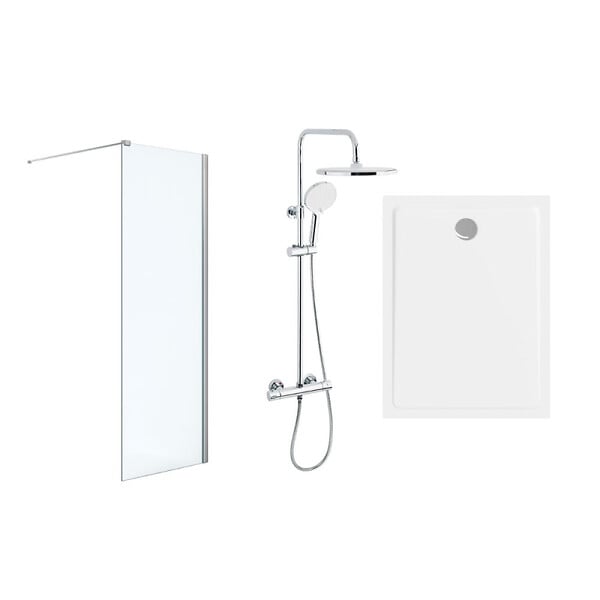 SWISS AQUA TECHNOLOGIES - Pack Douche Complet – Paroi Walk-In 140x200 Chrome + Colonne SAT 3 Jets + Receveur Marbre Coulé Blanc 140x80 (SAT100C7VI148W) - large