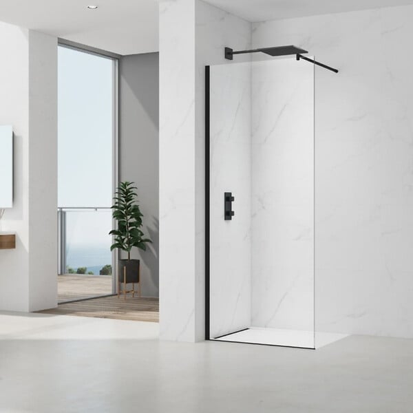 SWISS AQUA TECHNOLOGIES - Project paroi de douche à l'italienne 120 cm avec accessoires de montage, noir mat (SATBWIPRO120C) - large