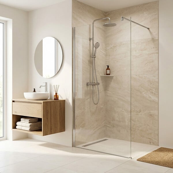 CERAMIA - Paroi de douche Walk-In 110 cm – Ceramia Essential – Verre 8 mm – Profilé Chromé - large