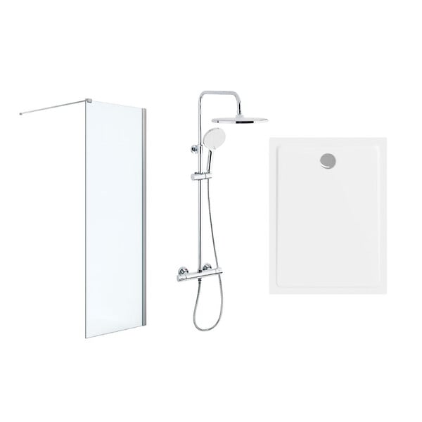 SWISS AQUA TECHNOLOGIES - Pack Douche Complet – Paroi Walk-In 120x200 Chrome + Colonne SAT 3 Jets + Receveur Marbre Coulé Blanc 120x80 (SAT120C7PR128W) - large