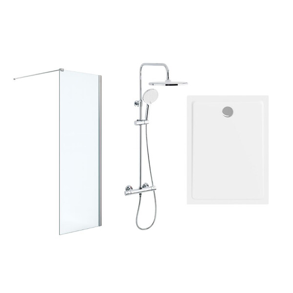 SWISS AQUA TECHNOLOGIES - Pack Douche Complet – Paroi Walk-In 120x200 Chrome + Colonne SAT 3 Jets + Receveur Marbre Coulé Blanc 120x90 (SAT120C7PR129W) - large