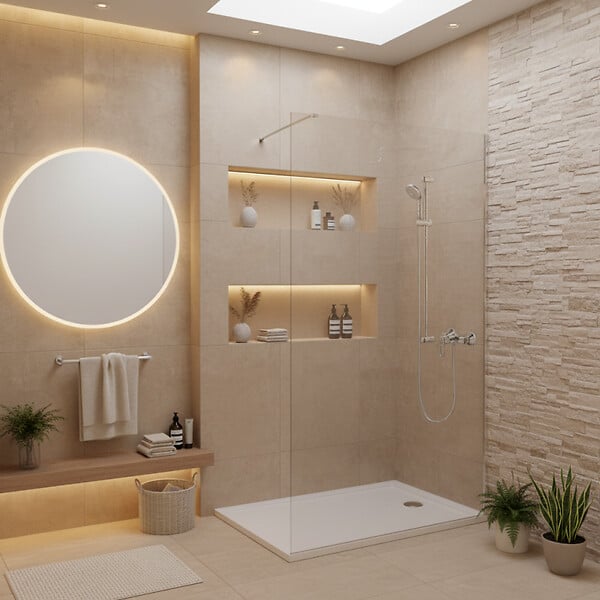 GROHE - Pack Douche Complet – Paroi Walk-In 120x200 Chrome + Colonne Grohe Tempesta 3 Jets + Receveur Marbre Coulé Blanc 120x90 - large