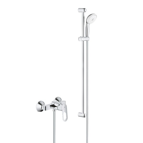 GROHE - Pack Douche Complet – Paroi Walk-In 120x200 Chrome + Colonne Grohe Tempesta 3 Jets + Receveur Marbre Coulé Blanc 120x90 - large