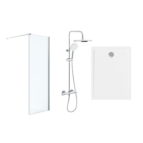 SWISS AQUA TECHNOLOGIES - Pack Douche Complet – Paroi Walk-In 100x200 Chrome + Colonne SAT 3 Jets + Receveur Marbre Coulé Blanc 120x80 (SAT100C7PR128W) - large