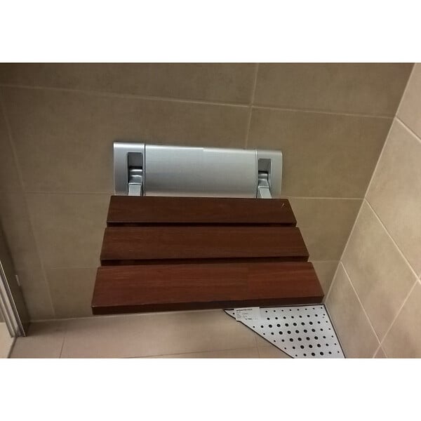 SIKO - Multi Siège de douche rabattable en bois avec support, Marron (SEDWOOD) - large