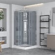 SWISS AQUA TECHNOLOGIES - Projet 90x90 cm set cabine de douche carrée en verre sécurit avec receveur, système de douche et profilés (SATPROBOXQ90CRT) - vignette