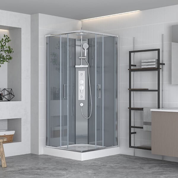 SWISS AQUA TECHNOLOGIES - Projet 90x90 cm set cabine de douche carrée en verre sécurit avec receveur, système de douche et profilés (SATPROBOXQ90CRT) - large
