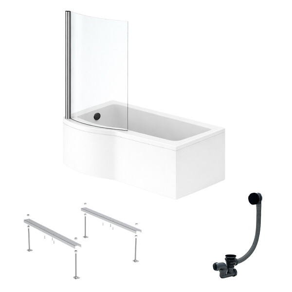 IDEAL STANDARD - Pack baignoire bain douche 170 x 80 cm droite Connect Air + tablier + pare bain fixe  + pieds + vidage Doré - large