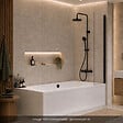 VITRA - Baignoire droite 180x80cm avec pieds Neon blanc + Vidage noir  + Colonne bain thermostatique douche noir mat - vignette