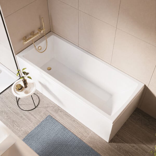 VITRA - Baignoire droite rectangulaire 170x75cm avec pieds Neon blanc + Vidage volet et clapet Doré - large