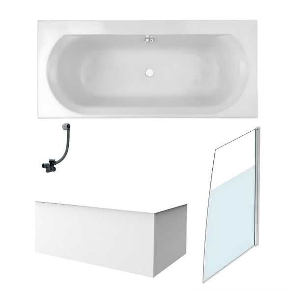 JACOB DELAFON - Baignoire droite 180 X 80 Elise acrylique + pare bain volet droite + tablier en angle + vidage - large