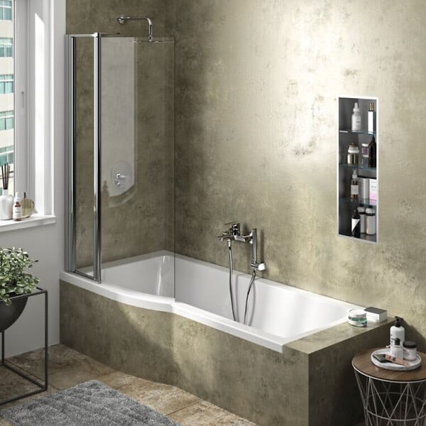IDEAL STANDARD - Pack baignoire bain douche 170 x 80 cm gauche Connect Air + tablier + pare bain fixe + vidage Blanc - large