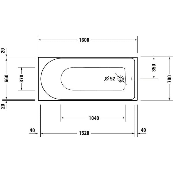 DURAVIT - Baignoire droite 160 X 70 D-Neo + vidage doré - large