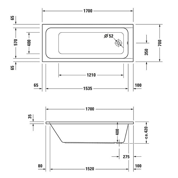 DURAVIT - Baignoire droite D-Code - large
