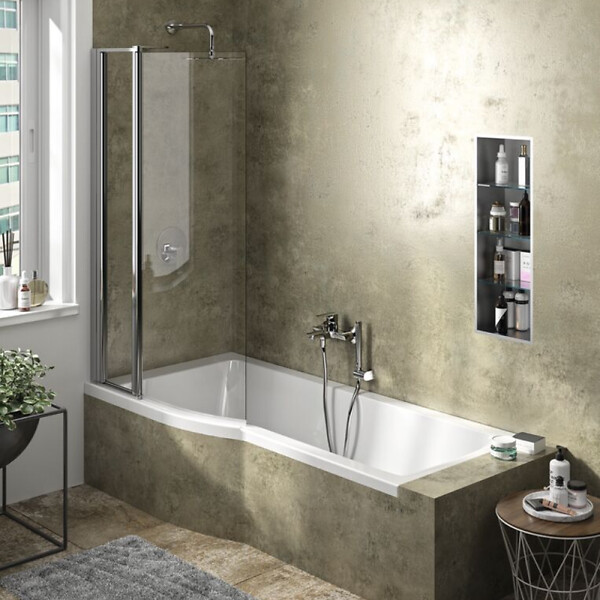 IDEAL STANDARD - Pack baignoire bain douche 170 x 80 cm droite Connect Air + tablier + pare bain fixe + vidage Blanc - large