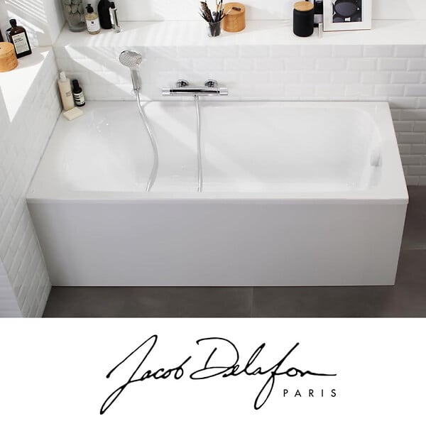 JACOB DELAFON - Pack baignoire droite 170 X 75 Brive + pare bain avec vidage blanc - large