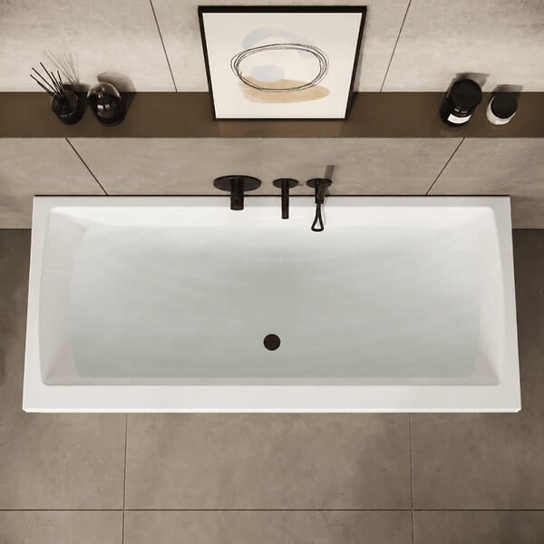 VITRA - Baignoire droite rectangulaire 180x80cm avec pieds Neon blanc + Vidage volet et clapet Noir mat/Black Touch - large