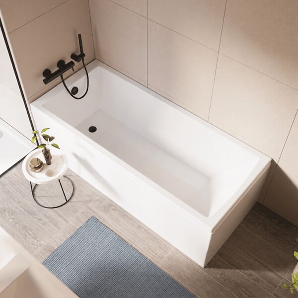 VITRA - Baignoire droite rectangulaire 170x75cm avec pieds Neon blanc + Vidage volet et clapet Noir mat/Black Touch - large