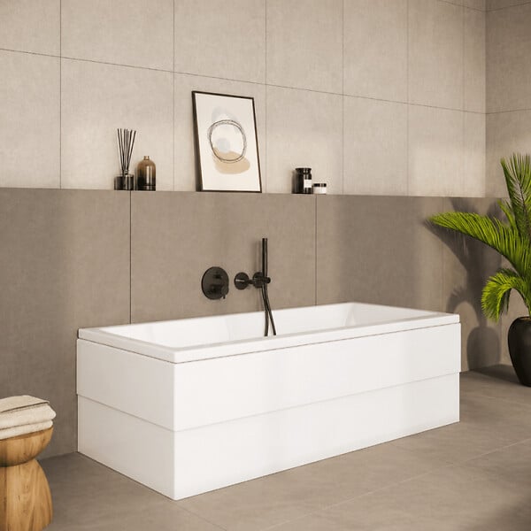 VITRA - Baignoire droite rectangulaire 170x75cm avec pieds Neon blanc + Vidage volet et clapet Noir mat/Black Touch - large