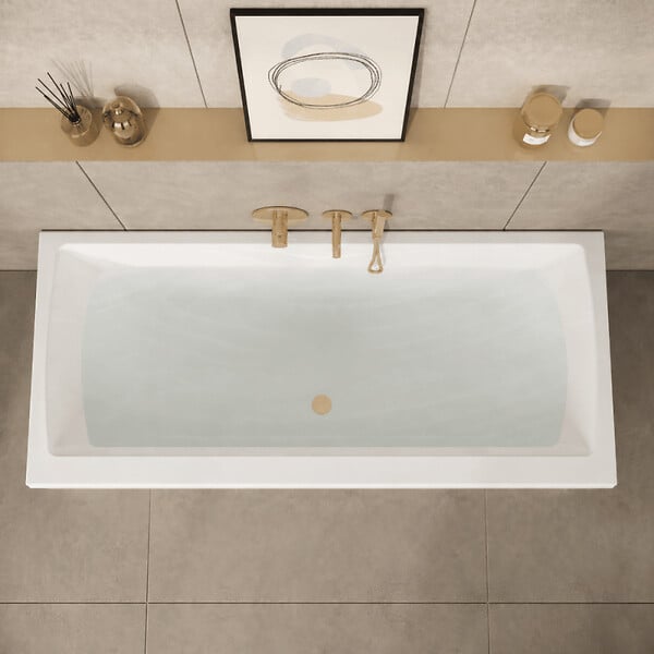 VITRA - Baignoire droite rectangulaire 180x80cm avec pieds Neon blanc + Vidage volet et clapet Doré - large