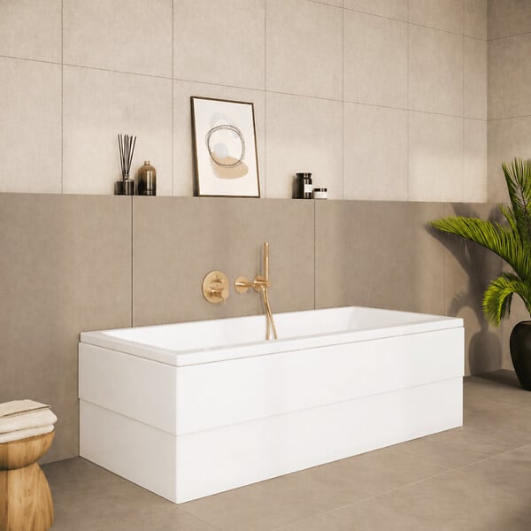 VITRA - Baignoire droite rectangulaire 180x80cm avec pieds Neon blanc + Vidage volet et clapet Doré - large