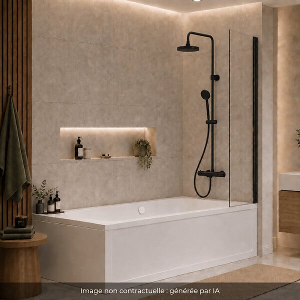 VITRA - Baignoire droite 180x80cm avec pieds Neon blanc  + Vidage blanc + Colonne bain thermostatique douche noir mat - large