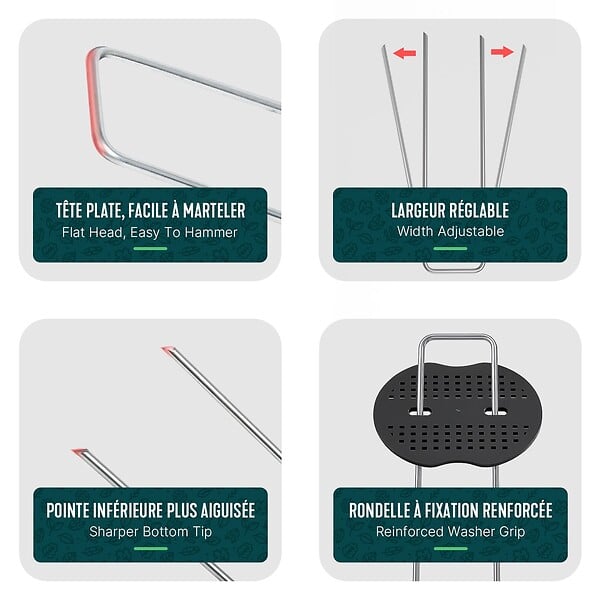 VOUNOT - Lot de 150 piquets de fixation U 150x30mm avec 75 Rondelles de fixation plastique - large