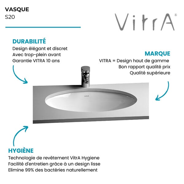 VITRA - Vasque à encastrer par le dessous VitrA S20 52 cm - large