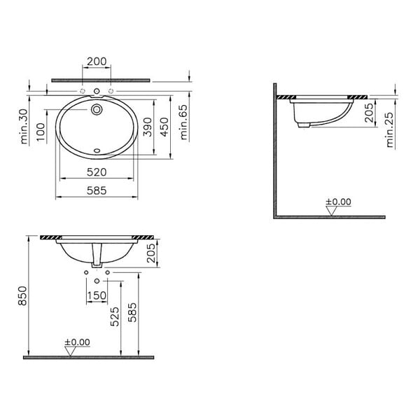 VITRA - Vasque à encastrer par le dessous VitrA S20 52 cm - large