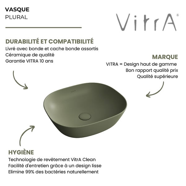 VITRA - Vasque à poser VitrA Plural VitrA Clean vert mousse mat - large