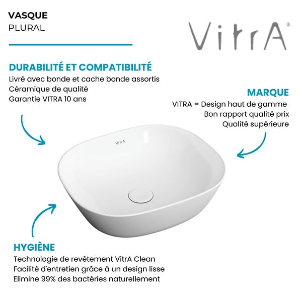 VITRA - Vasque à poser VitrA Plural VitrA Clean blanc mat - large