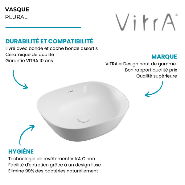 VITRA - Vasque à poser VitrA Plural VitrA Clean blanc brillant - large