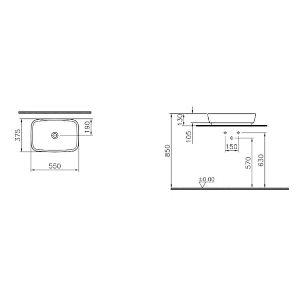 VITRA - VitrA Shift vasque à poser 55x37,5 cm en céramique blanche, sans trou de robinetterie, sans trop-plein (4399-003-0016) - large